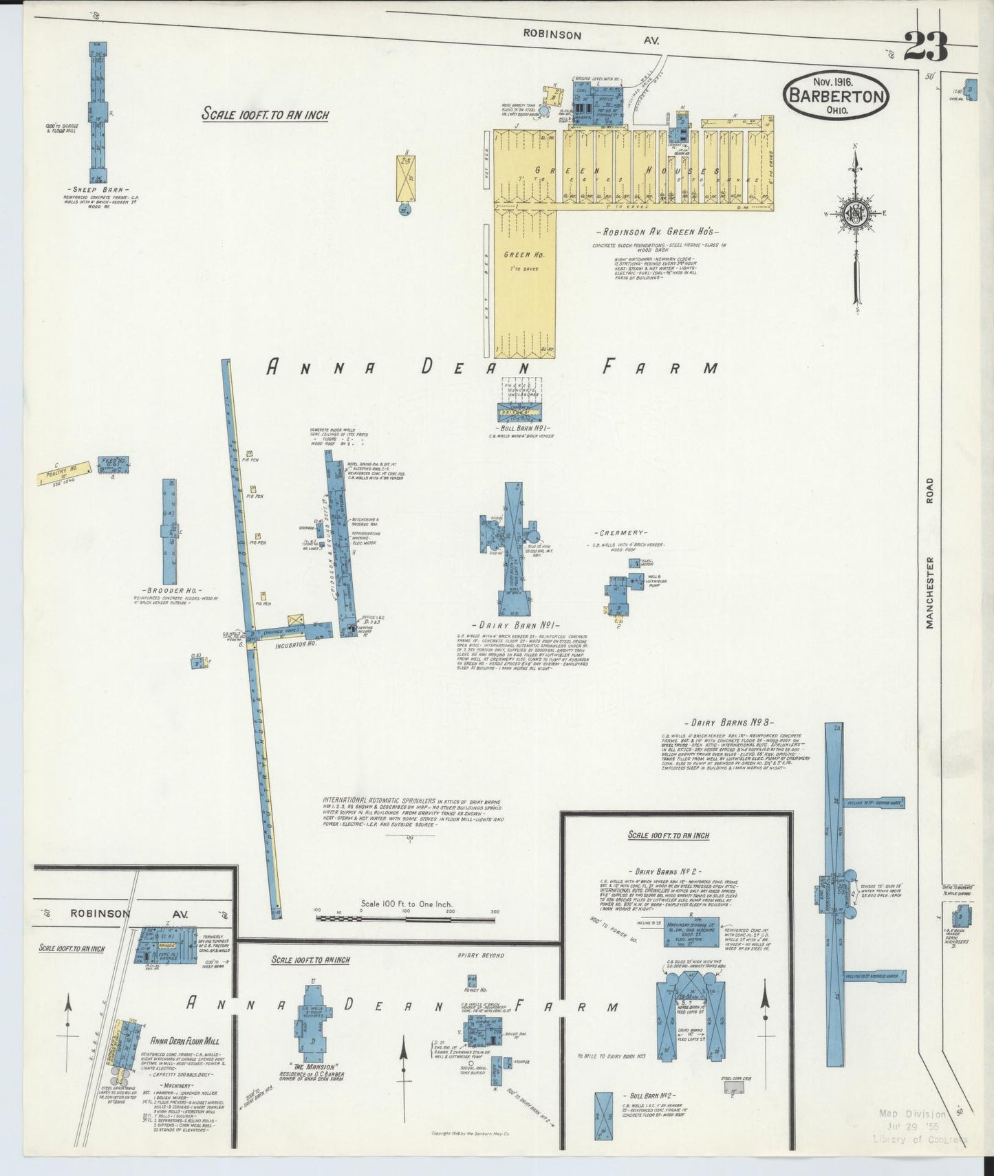 Sanborn Fire Insurance Map from Barberton, Summit County, Ohio (1916), Sheet #0023 - Historic Sanborn Fire Insurance Map Print, vintage old map wall art, antique decor, genealogy gift, Ohio Ohio map