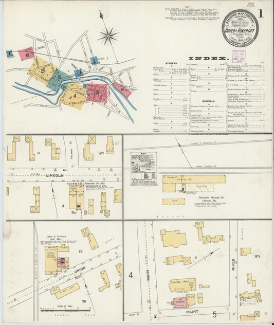Sanborn Fire Insurance Map from Dover, Piscataguis County, Maine (1906), Sheet #0001 - Historic Sanborn Fire Insurance Map Print, vintage old map wall art, antique decor, genealogy gift, Maine Maine map