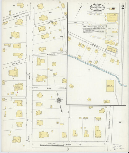 Sanborn Fire Insurance Map from Nacogdoches, Nacogdoches County, Texas (1912), Sheet #0002 - Complete Map Set gallery image, historic Sanborn map, vintage wall art, Texas Texas