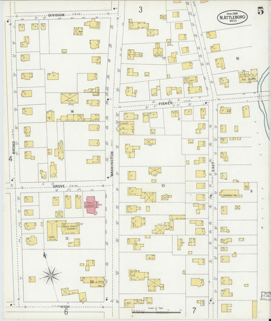 Sanborn Fire Insurance Map from North Attleborough, Bristol County, Massachusetts (1899), Sheet #0005 - Historic Sanborn Fire Insurance Map Print, vintage old map wall art, antique decor, genealogy gift, Massachusetts Massachusetts map