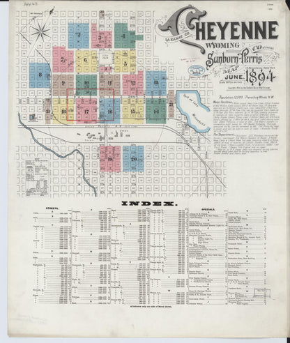 Sanborn Fire Insurance Map from Cheyenne, Laramie County, Wyoming (1894), Sheet #0001 - Complete Map Set gallery image, historic Sanborn map, vintage wall art, Wyoming Wyoming