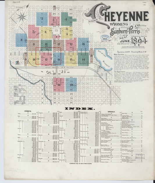 Sanborn Fire Insurance Map from Cheyenne, Laramie County, Wyoming (1894), Sheet #0001 - Complete Map Set gallery image, historic Sanborn map, vintage wall art, Wyoming Wyoming