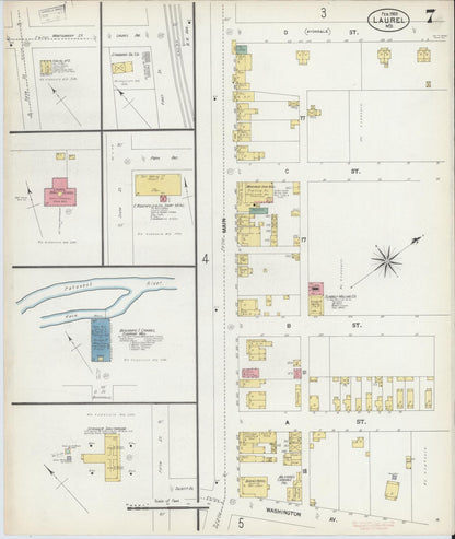 Sanborn Fire Insurance Map from Laurel, Prince Georges County, Maryland (1903), Sheet #0007 - Complete Map Set gallery image, historic Sanborn map, vintage wall art, Maryland Maryland