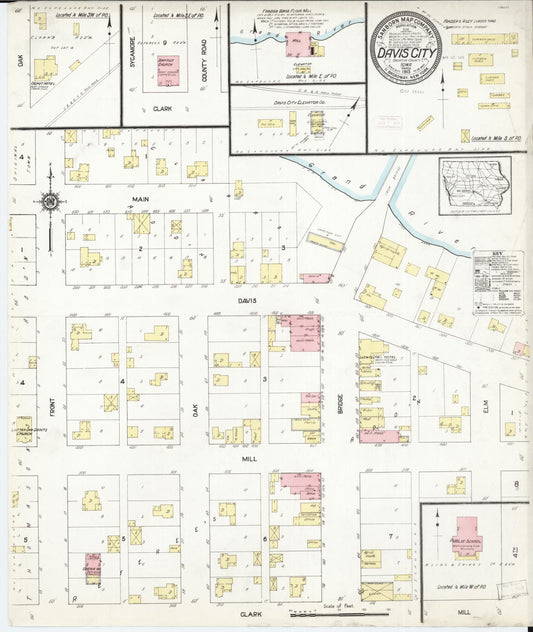 Sanborn Fire Insurance Map from Davis City, Decatur County, Iowa (1913), Sheet #0001 - Historic Sanborn Fire Insurance Map Print, vintage old map wall art