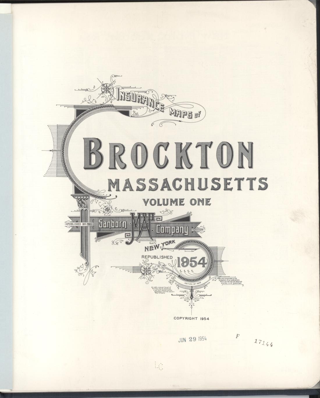 Sanborn Fire Insurance Map from Brockton, Plymouth County, Massachusetts (1954), Sheet #0001 - Historic Sanborn Fire Insurance Map Print, vintage old map wall art, antique decor, genealogy gift, Massachusetts Massachusetts map