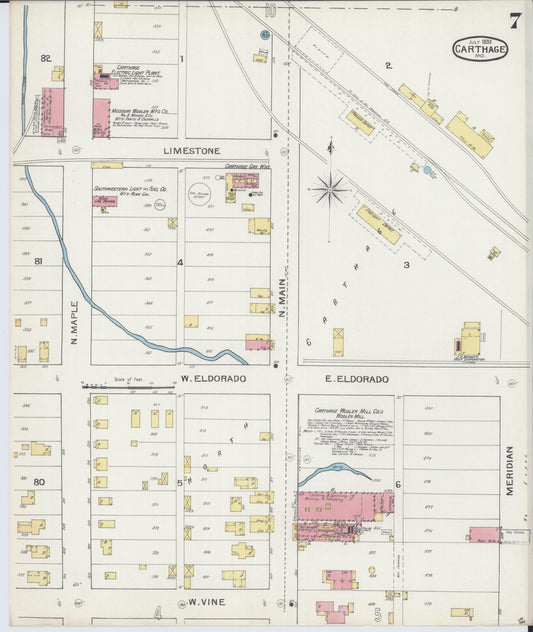 Sanborn Fire Insurance Map from Carthage, Jasper County, Missouri (1893), Sheet #0007 - Historic Sanborn Fire Insurance Map Print, vintage old map wall art, antique decor, genealogy gift, Missouri Missouri map