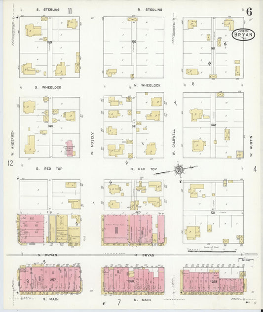 Sanborn Fire Insurance Map from Bryan, Brazos County, Texas (1912), Sheet #0006 - Historic Sanborn Fire Insurance Map Print, vintage old map wall art, antique decor, genealogy gift, Texas Texas map
