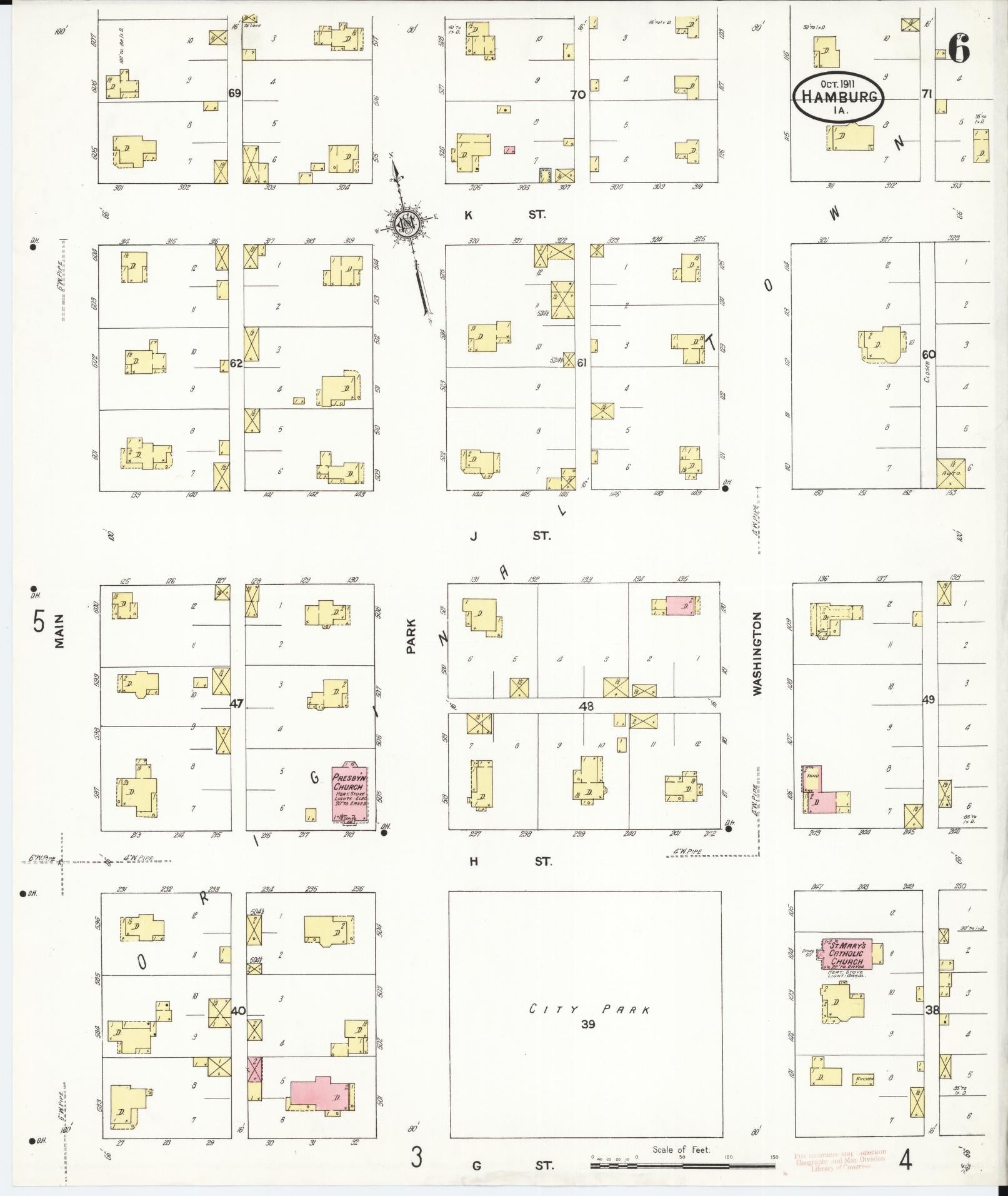 Sanborn Fire Insurance Map from Hamburg, Fremont County, Iowa (1911), Sheet #0006 - Historic Sanborn Fire Insurance Map Print, vintage old map wall art