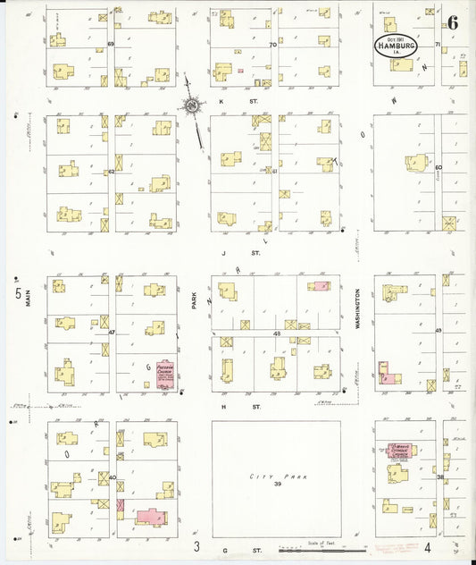 Sanborn Fire Insurance Map from Hamburg, Fremont County, Iowa (1911), Sheet #0006 - Historic Sanborn Fire Insurance Map Print, vintage old map wall art
