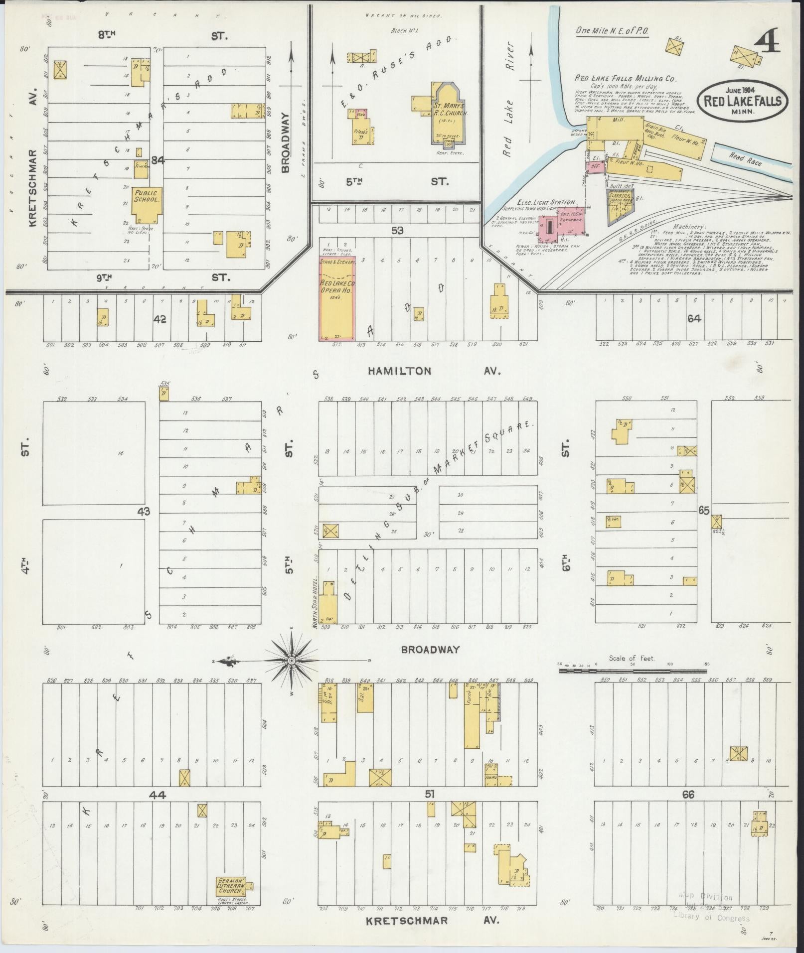 Sanborn Fire Insurance Map from Red Lake Falls, Red Lake County, Minnesota (1904), Sheet #0004 - Complete Map Set gallery image, historic Sanborn map, vintage wall art, Minnesota Minnesota