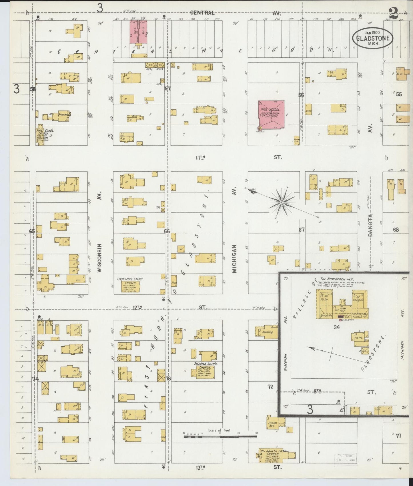 Sanborn Fire Insurance Map from Gladstone, Delta County, Michigan (1900), Sheet #0002 - Complete Map Set gallery image, historic Sanborn map, vintage wall art, Michigan Michigan