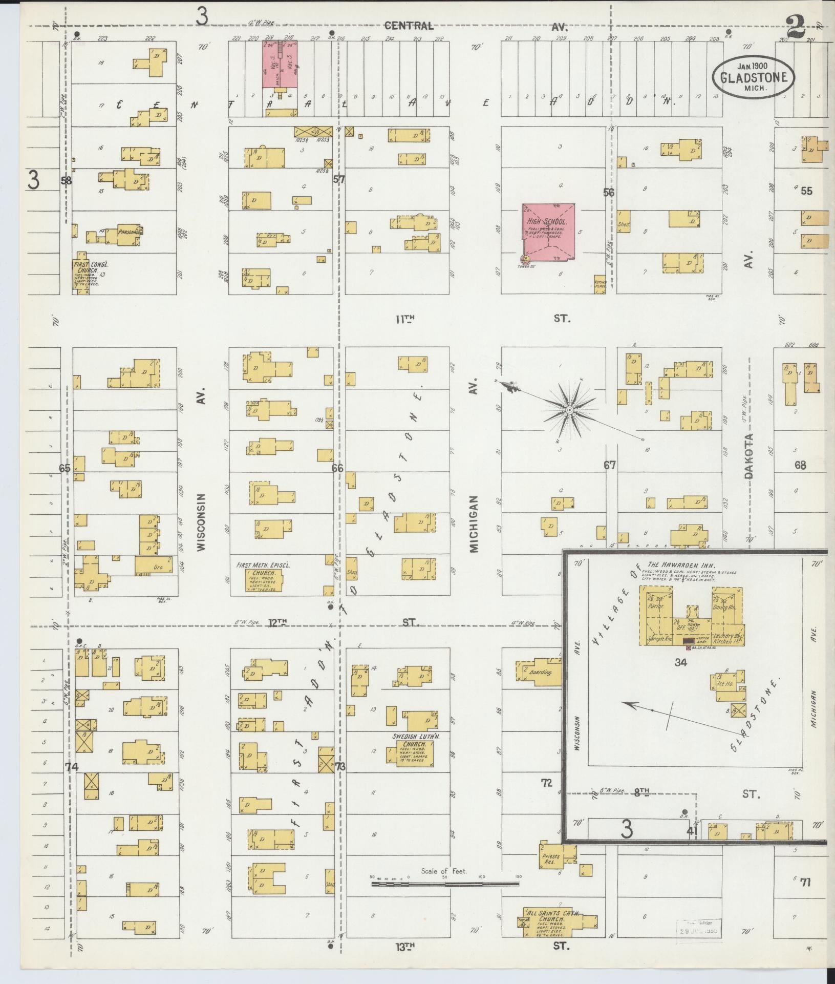 Sanborn Fire Insurance Map from Gladstone, Delta County, Michigan (1900), Sheet #0002 - Complete Map Set gallery image, historic Sanborn map, vintage wall art, Michigan Michigan