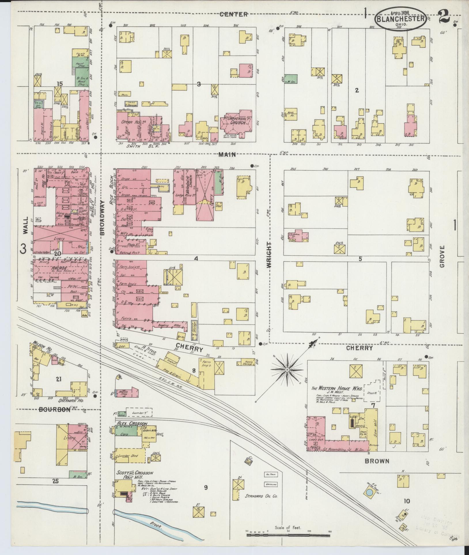 Sanborn Fire Insurance Map from Blanchester, Clinton County, Ohio (1898), Sheet #0002 - Historic Sanborn Fire Insurance Map Print, vintage old map wall art, antique decor, genealogy gift, Ohio Ohio map