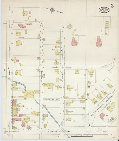 Sanborn Fire Insurance Map from Salem, Independent Cities, Virginia (1913), Sheet #0003 - Historic Sanborn Fire Insurance Map Print, vintage old map wall art, antique decor, genealogy gift, Virginia Virginia map