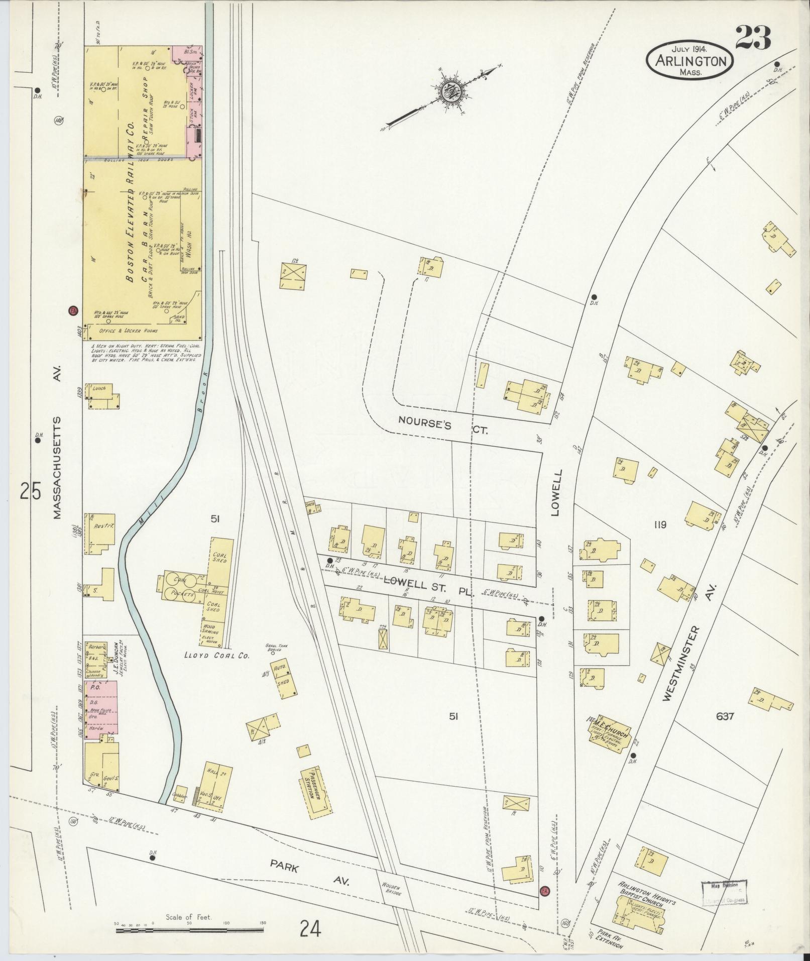 Sanborn Fire Insurance Map from Arlington, Middlesex County, Massachusetts (1914), Sheet #0023 - Complete Map Set gallery image, historic Sanborn map, vintage wall art, Massachusetts Massachusetts