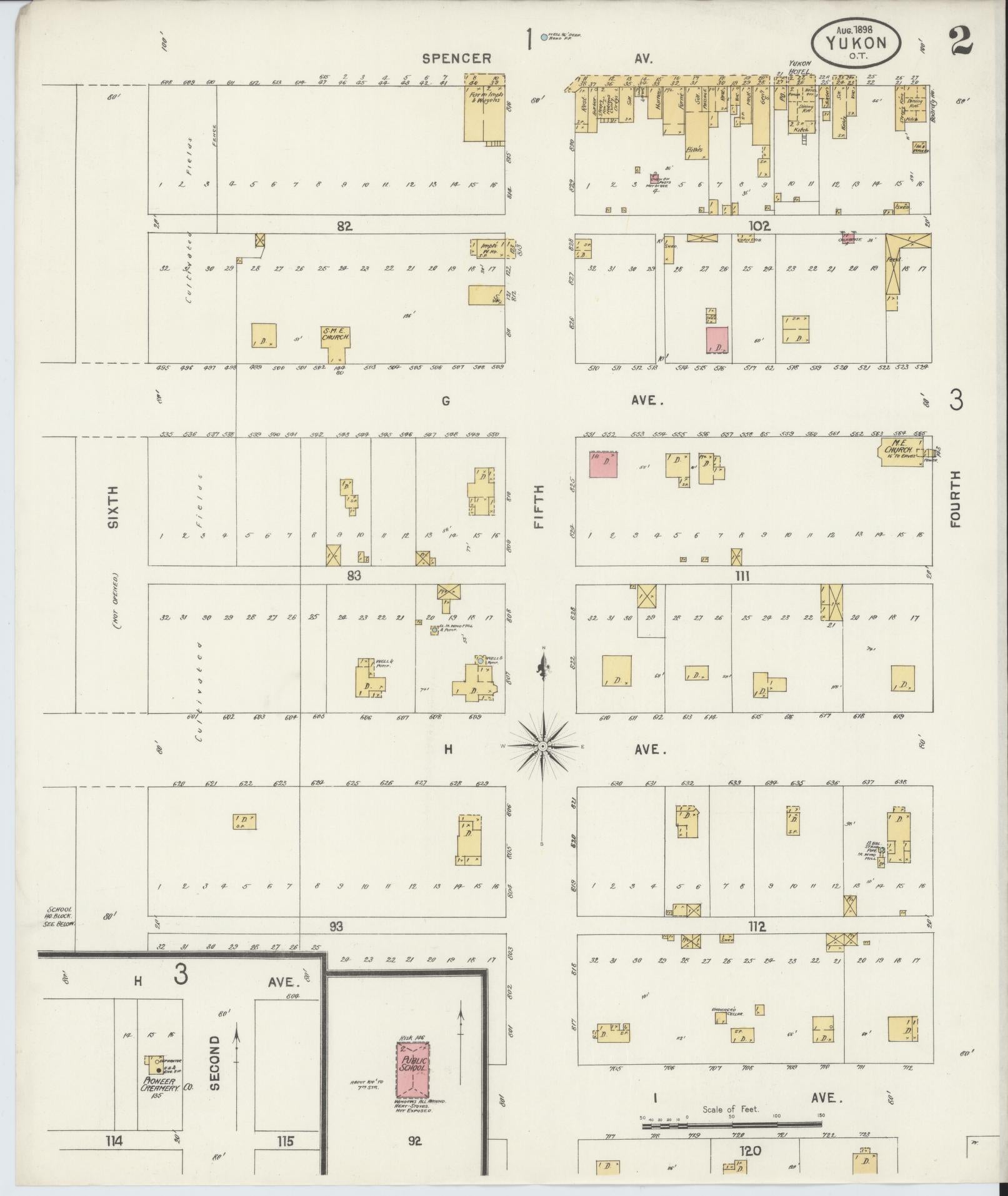Sanborn Fire Insurance Map from Yukon, Canadian County, Oklahoma (1898), Sheet #0002 - Complete Map Set gallery image, historic Sanborn map, vintage wall art, Oklahoma Oklahoma