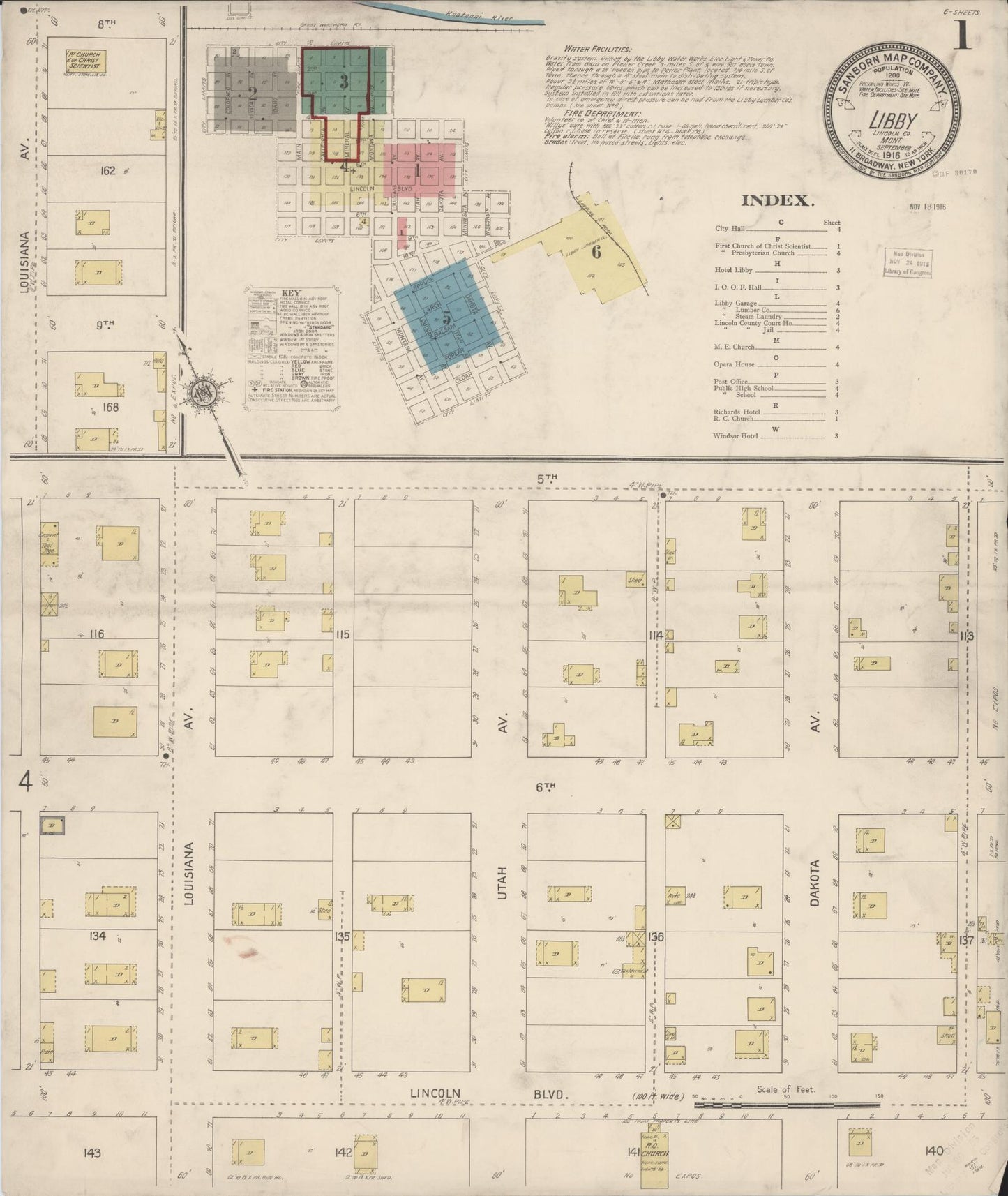 Sanborn Fire Insurance Map from Libby, Lincoln County, Montana (1916), Sheet #0001 - Complete Map Set gallery image, historic Sanborn map, vintage wall art, Montana Montana