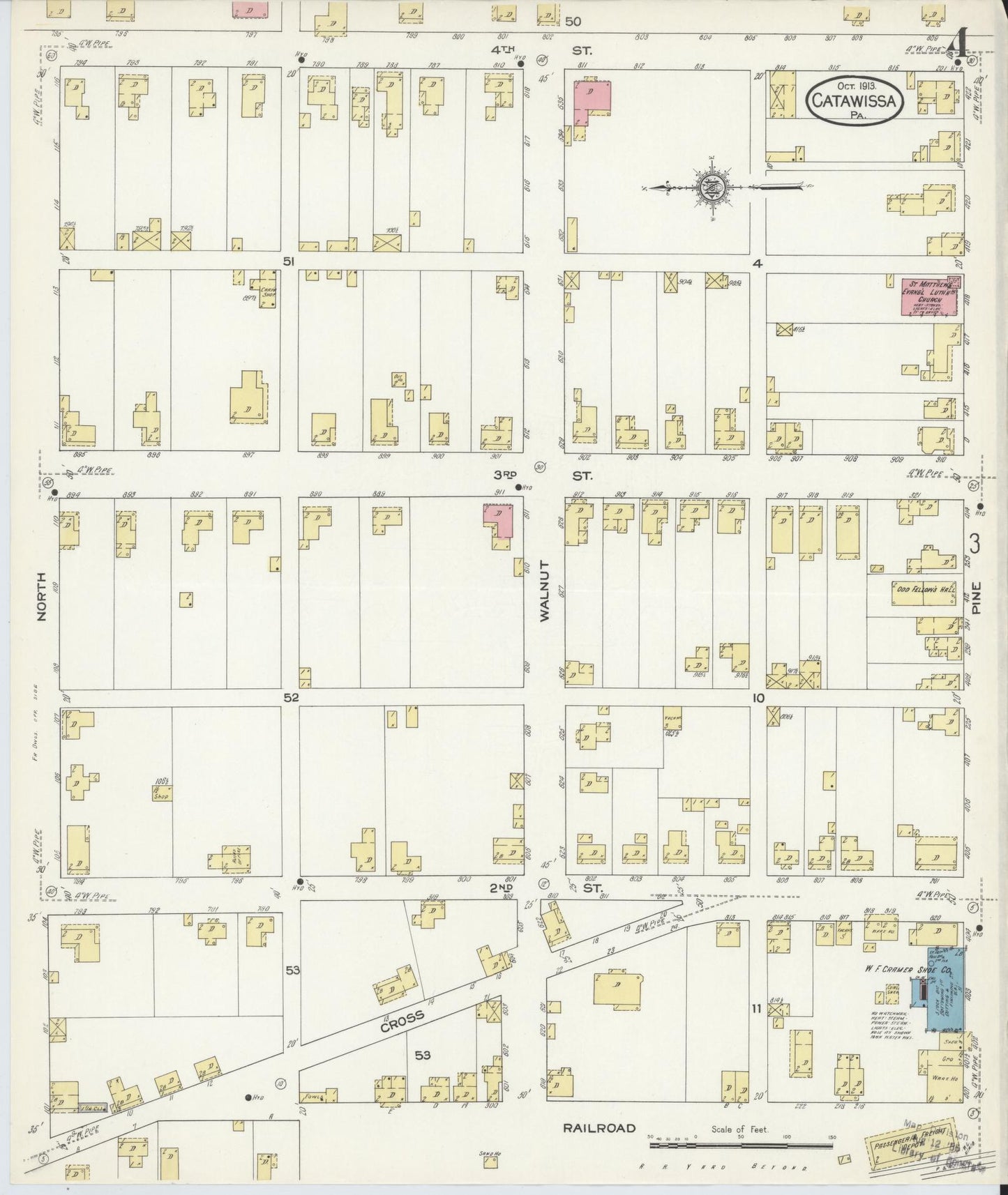 Sanborn Fire Insurance Map from Catawissa, Columbia County, Pennsylvania (1913), Sheet #0004 - Historic Sanborn Fire Insurance Map Print, vintage old map wall art, antique decor, genealogy gift, Pennsylvania Pennsylvania map