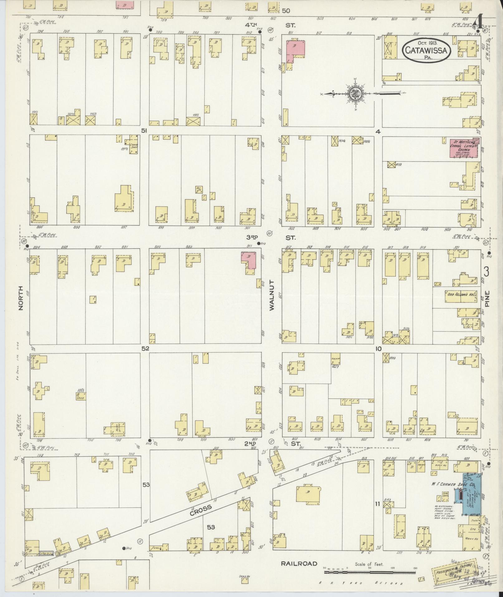 Sanborn Fire Insurance Map from Catawissa, Columbia County, Pennsylvania (1913), Sheet #0004 - Historic Sanborn Fire Insurance Map Print, vintage old map wall art, antique decor, genealogy gift, Pennsylvania Pennsylvania map