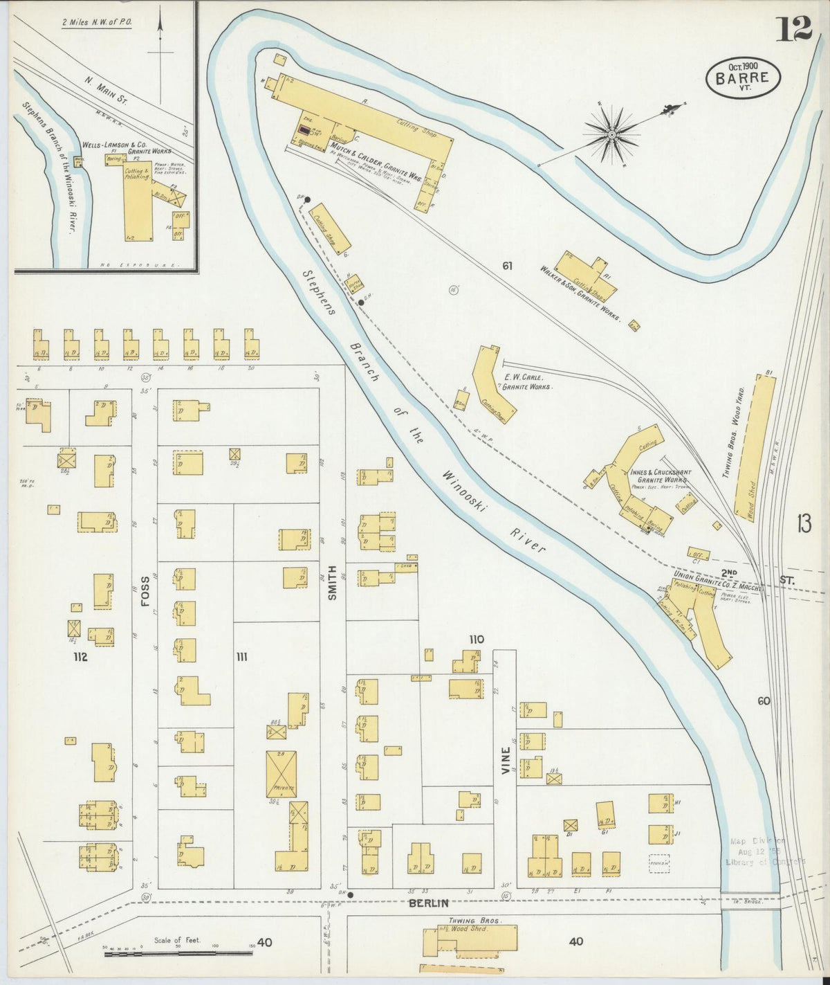 Sanborn Fire Insurance Map from Barre, Washington County, Vermont (1900), Sheet #0012 - Complete Map Set gallery image, historic Sanborn map, vintage wall art, Vermont Vermont