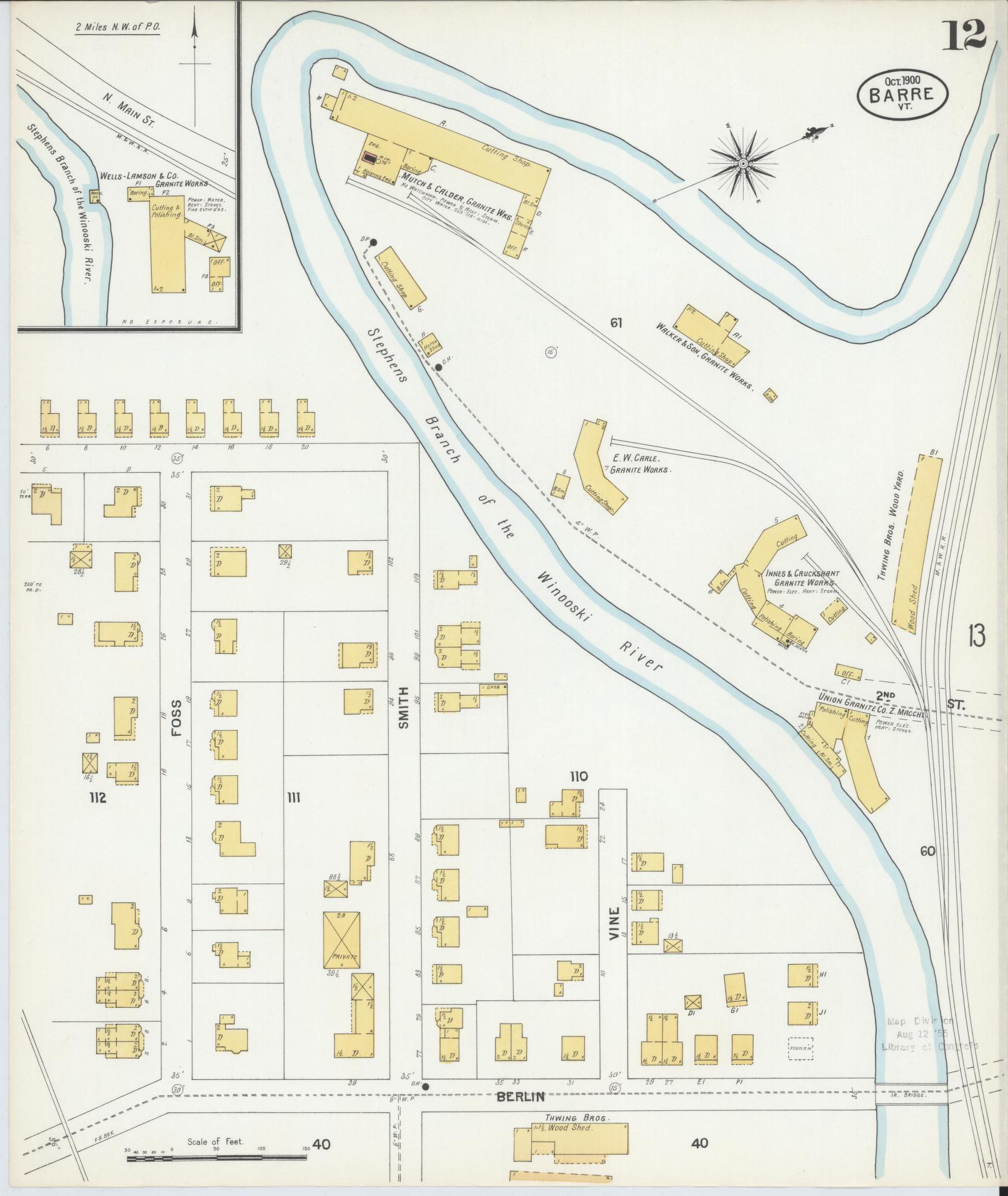 Sanborn Fire Insurance Map from Barre, Washington County, Vermont (1900), Sheet #0012 - Complete Map Set gallery image, historic Sanborn map, vintage wall art, Vermont Vermont