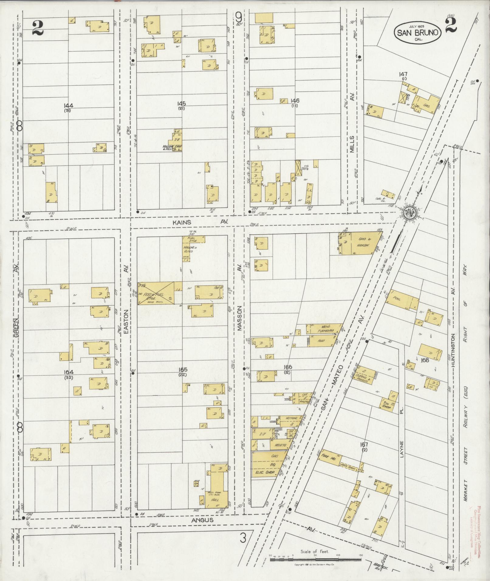 Sanborn Fire Insurance Map from San Bruno, San Mateo County, California (1925), Sheet #0002 - Complete Map Set gallery image, historic Sanborn map, vintage wall art, California California