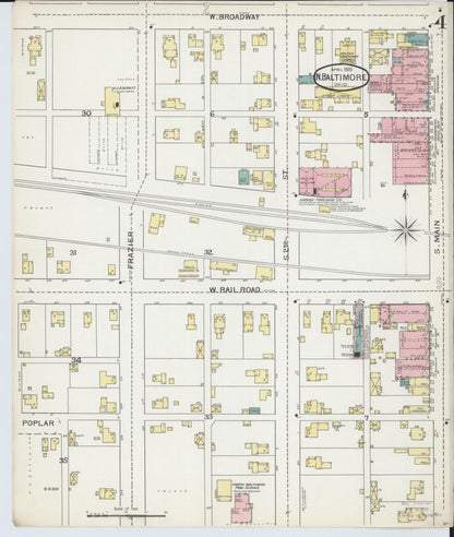 Sanborn Fire Insurance Map from North Baltimore, Wood County, Ohio (1893), Sheet #0004 - Historic Sanborn Fire Insurance Map Print, vintage old map wall art, antique decor, genealogy gift, Ohio Ohio map
