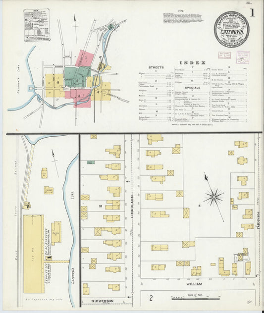 Sanborn Fire Insurance Map from Cazenovia, Madison County, New York (1906), Sheet #0001 - Historic Sanborn Fire Insurance Map Print, vintage old map wall art, antique decor, genealogy gift, New York New York map