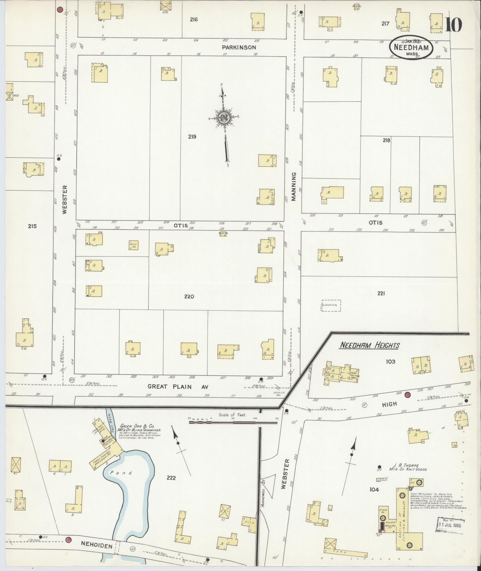 Sanborn Fire Insurance Map from Needham, Norfolk County, Massachusetts (1912), Sheet #0010 - Complete Map Set gallery image, historic Sanborn map, vintage wall art, Massachusetts Massachusetts