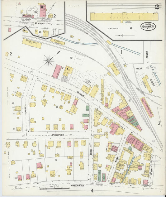 Sanborn Fire Insurance Map from Goshen, Orange County, New York (1900), Sheet #0002 - Historic Sanborn Fire Insurance Map Print, vintage old map wall art, antique decor, genealogy gift, New York New York map