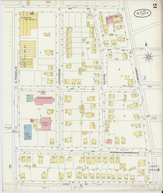 Sanborn Fire Insurance Map from Nyack, Rockland County, New York (1896), Sheet #0002 - Complete Map Set gallery image, historic Sanborn map, vintage wall art, New York New York