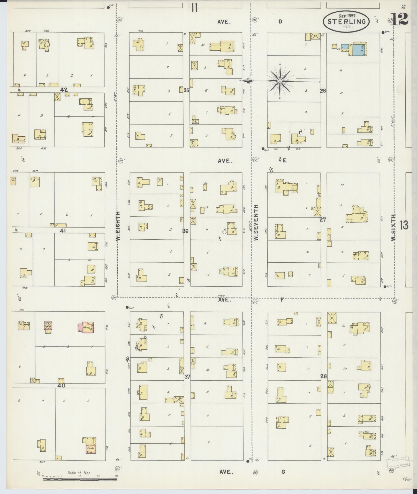 Sanborn Fire Insurance Map from Sterling, Whiteside County, Illinois (1897), Sheet #0012 - Complete Map Set gallery image, historic Sanborn map, vintage wall art, Illinois Illinois