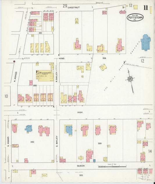 Sanborn Fire Insurance Map from Pottstown, Montgomery County, Pennsylvania (1916), Sheet #0011 - Historic Sanborn Fire Insurance Map Print, vintage old map wall art, antique decor, genealogy gift, Pennsylvania Pennsylvania map