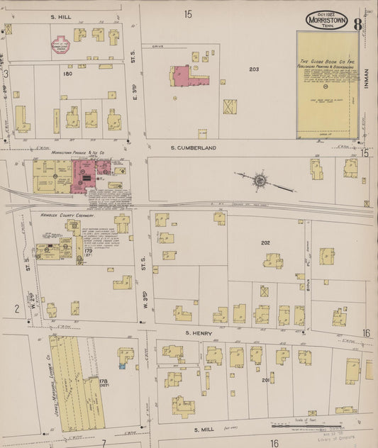 Sanborn Fire Insurance Map from Morristown, Hamblen County, Tennessee (1922), Sheet #0008 - Historic Sanborn Fire Insurance Map Print, vintage old map wall art, antique decor, genealogy gift, Tennessee Tennessee map