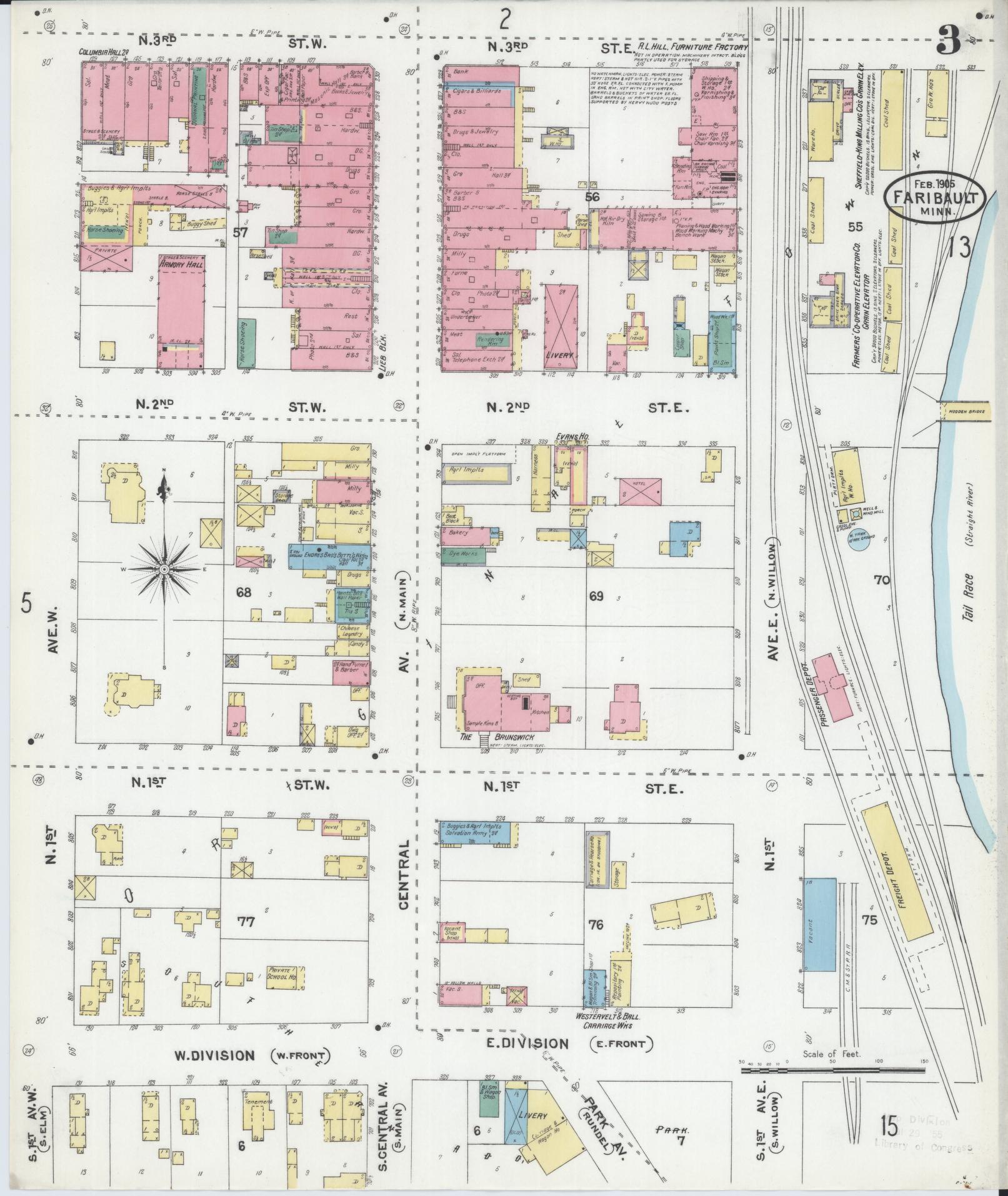 Sanborn Fire Insurance Map from Faribault, Rice County, Minnesota (1905), Sheet #0003 - Historic Sanborn Fire Insurance Map Print, vintage old map wall art, antique decor, genealogy gift, Minnesota Minnesota map