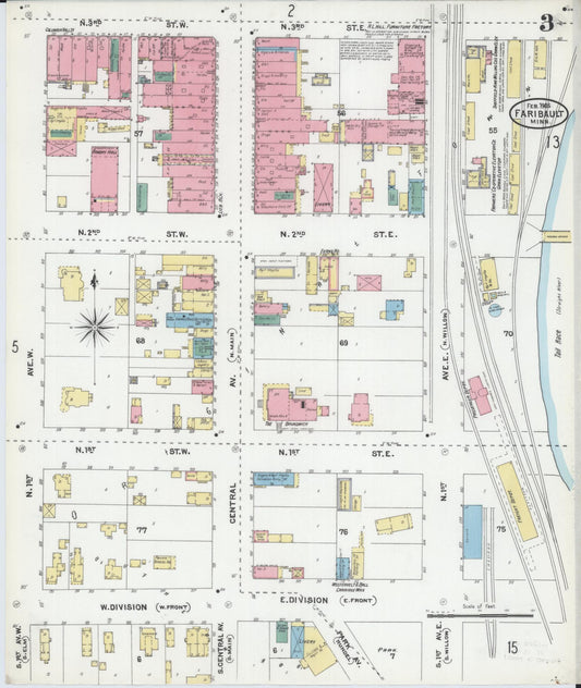 Sanborn Fire Insurance Map from Faribault, Rice County, Minnesota (1905), Sheet #0003 - Historic Sanborn Fire Insurance Map Print, vintage old map wall art, antique decor, genealogy gift, Minnesota Minnesota map