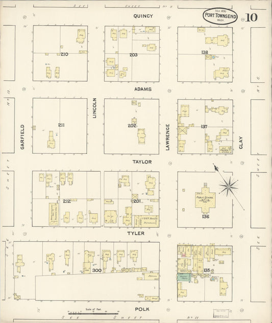Sanborn Fire Insurance Map from Port Townsend, Jefferson County, Washington (1890), Sheet #0010 - Historic Sanborn Fire Insurance Map Print, vintage old map wall art, antique decor, genealogy gift, Washington Washington map