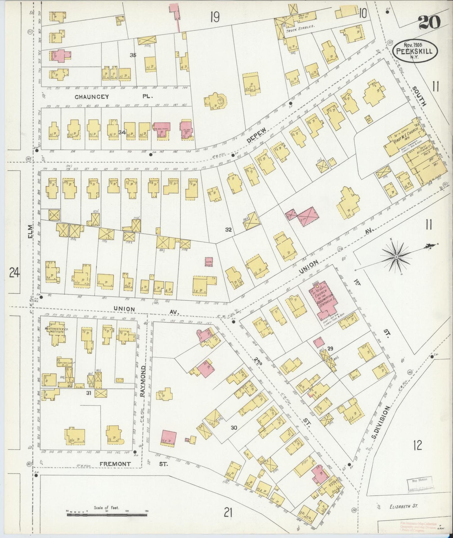Sanborn Fire Insurance Map from Peekskill, Westchester County, New York (1905), Sheet #0020 - Complete Map Set gallery image, historic Sanborn map, vintage wall art, New York New York