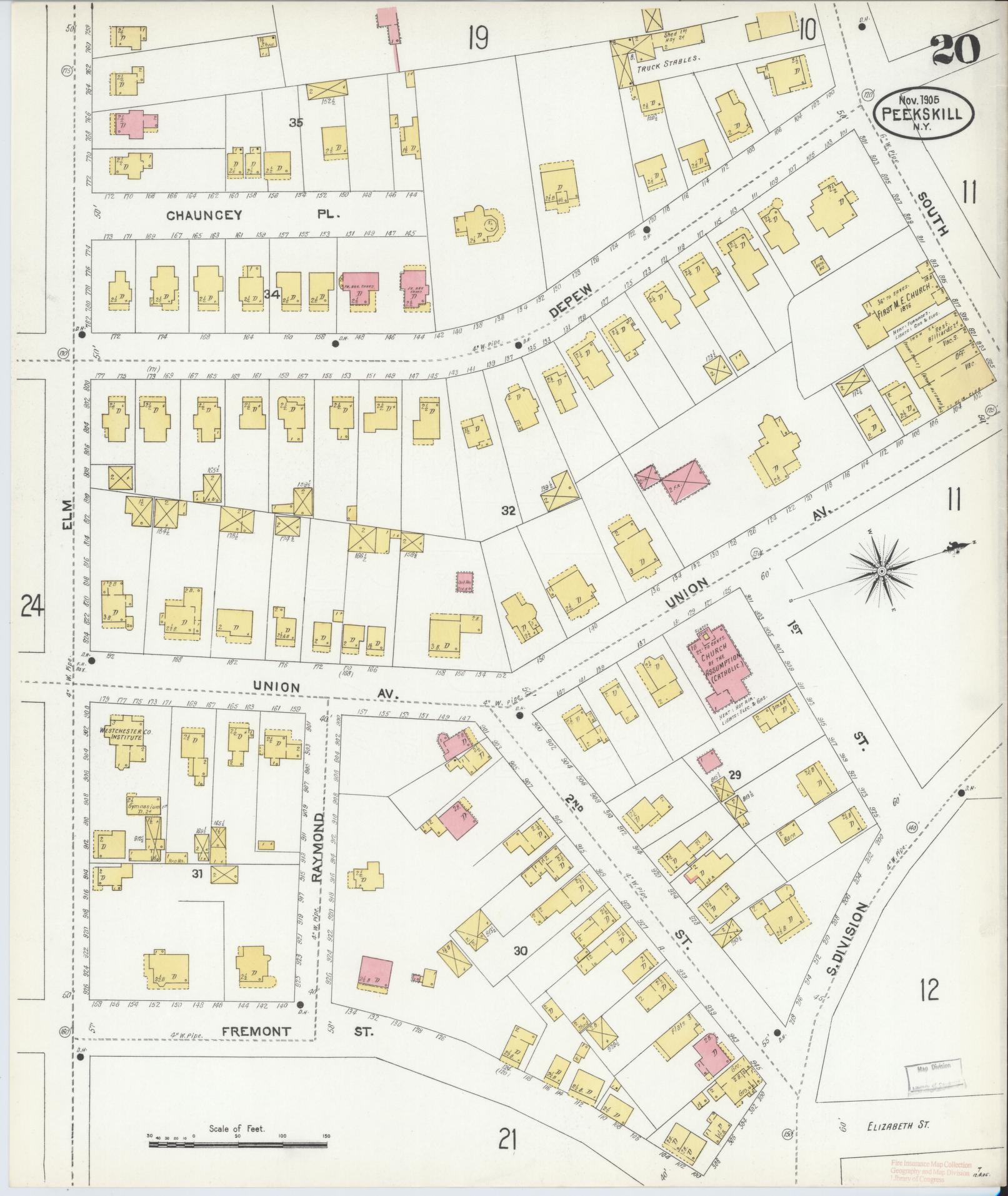 Sanborn Fire Insurance Map from Peekskill, Westchester County, New York (1905), Sheet #0020 - Complete Map Set gallery image, historic Sanborn map, vintage wall art, New York New York