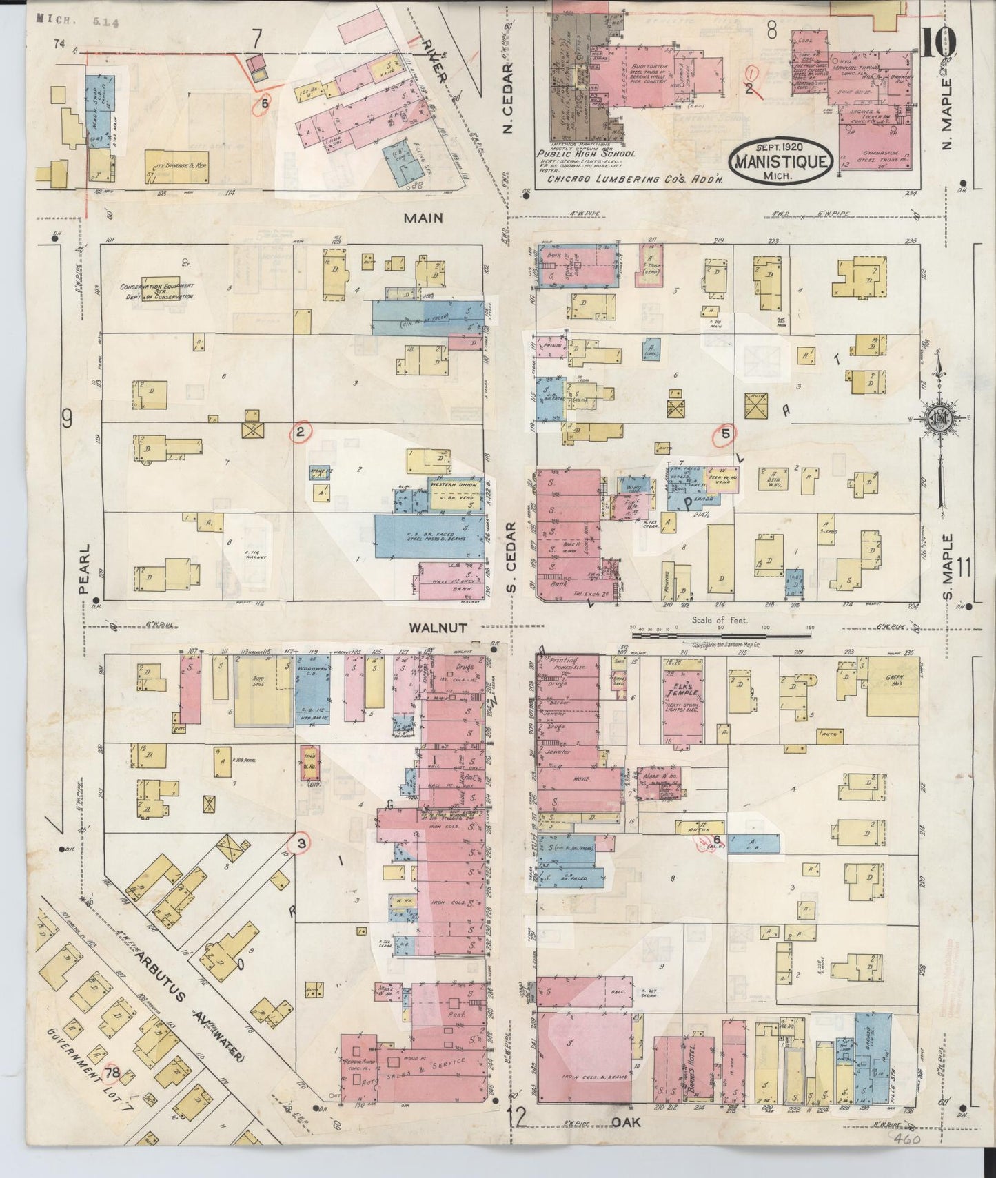 Sanborn Fire Insurance Map from Manistique, Schoolcraft County, Michigan (1950), Sheet #0010 - Complete Map Set gallery image, historic Sanborn map, vintage wall art, Michigan Michigan