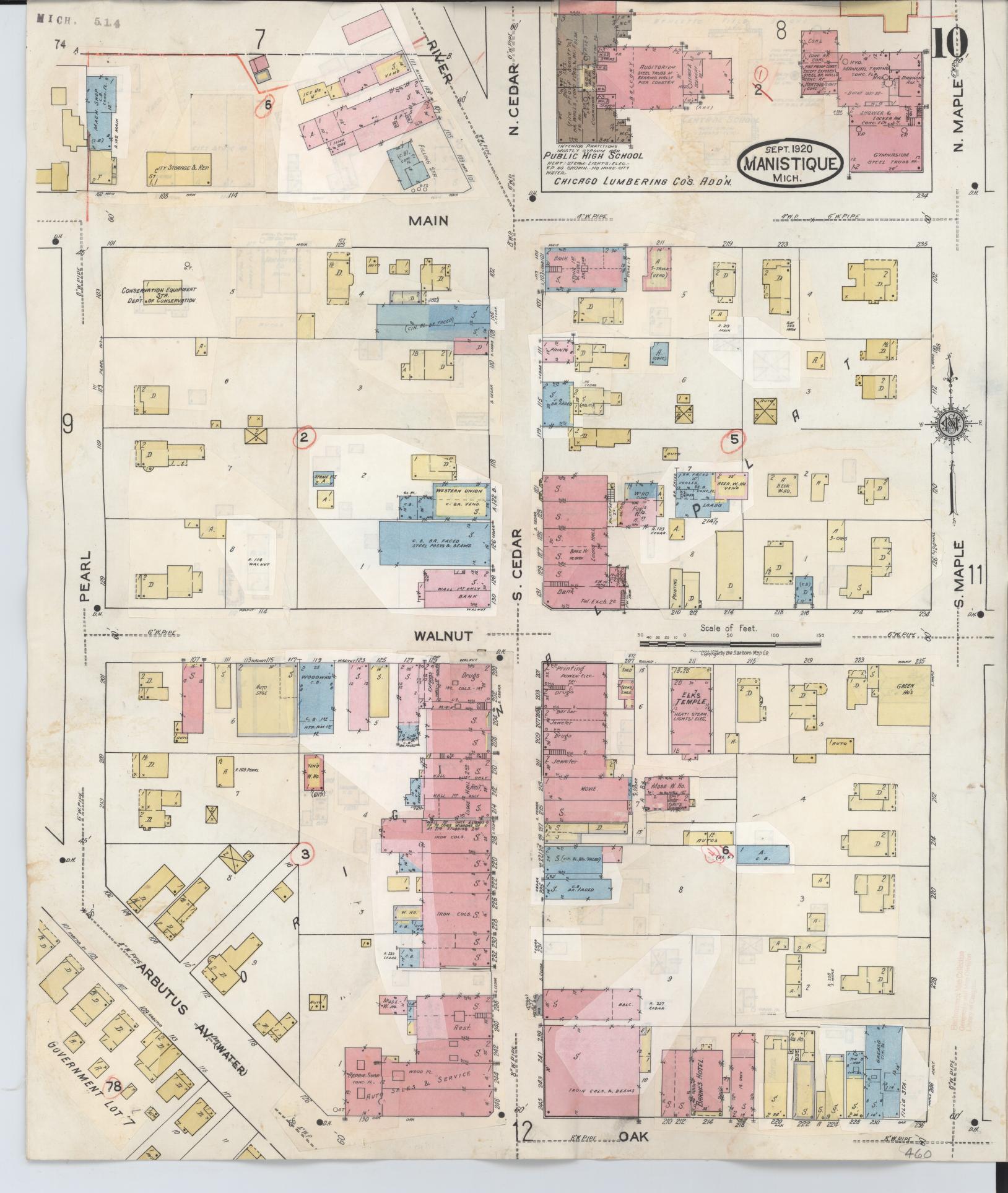 Sanborn Fire Insurance Map from Manistique, Schoolcraft County, Michigan (1950), Sheet #0010 - Complete Map Set gallery image, historic Sanborn map, vintage wall art, Michigan Michigan