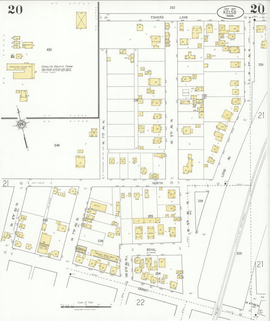 Sanborn Fire Insurance Map from Kelso, Cowlitz County, Washington (1927), Sheet #0020 - Historic Sanborn Fire Insurance Map Print, vintage old map wall art, antique decor, genealogy gift, Washington Washington map