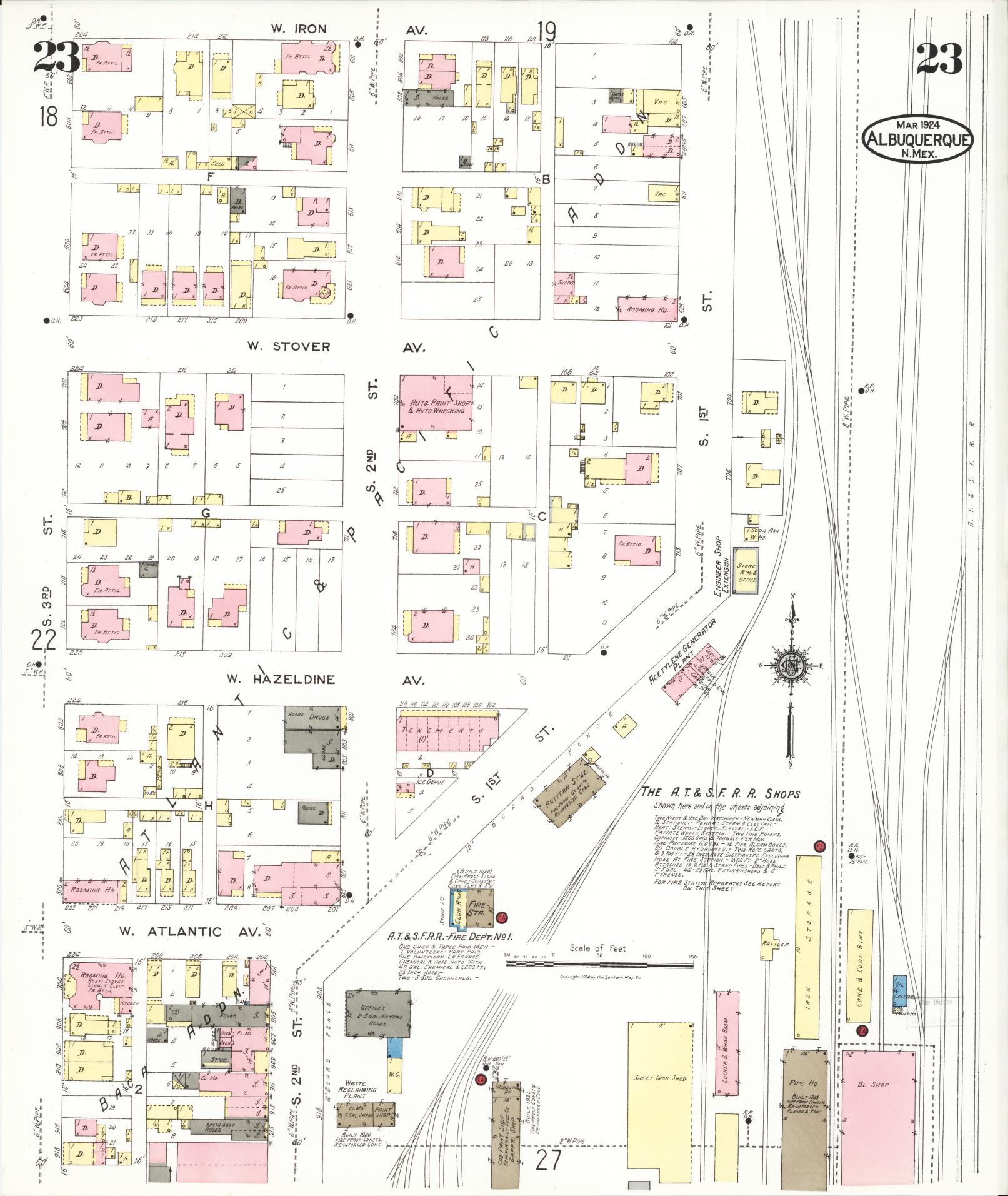 Sanborn Fire Insurance Map from Albuquerque, Bernalillo County, New Mexico (1924), Sheet #0023 - Complete Map Set gallery image, historic Sanborn map, vintage wall art, New Mexico New Mexico
