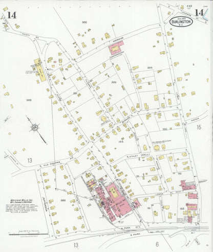Sanborn Fire Insurance Map from Burlington, Alamance County, North Carolina (1929), Sheet #0014 - Complete Map Set gallery image, historic Sanborn map, vintage wall art, North Carolina North Carolina