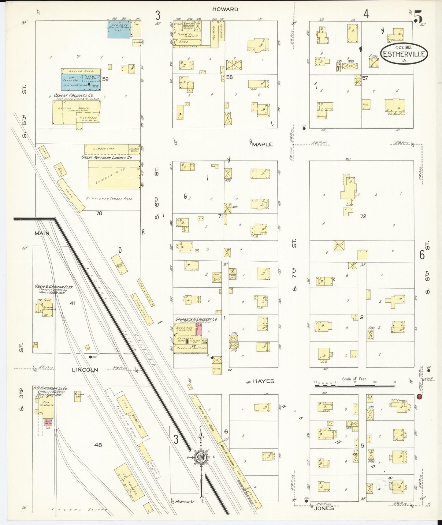 Sanborn Fire Insurance Map from Estherville, Emmet County, Iowa (1913), Sheet #0005 - Historic Sanborn Fire Insurance Map Print, vintage old map wall art