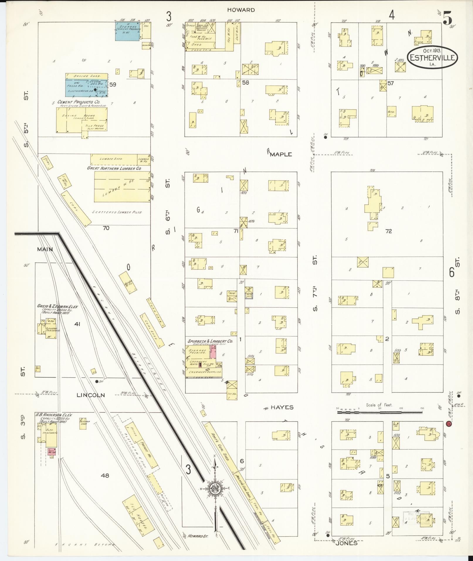 Sanborn Fire Insurance Map from Estherville, Emmet County, Iowa (1913), Sheet #0005 - Historic Sanborn Fire Insurance Map Print, vintage old map wall art
