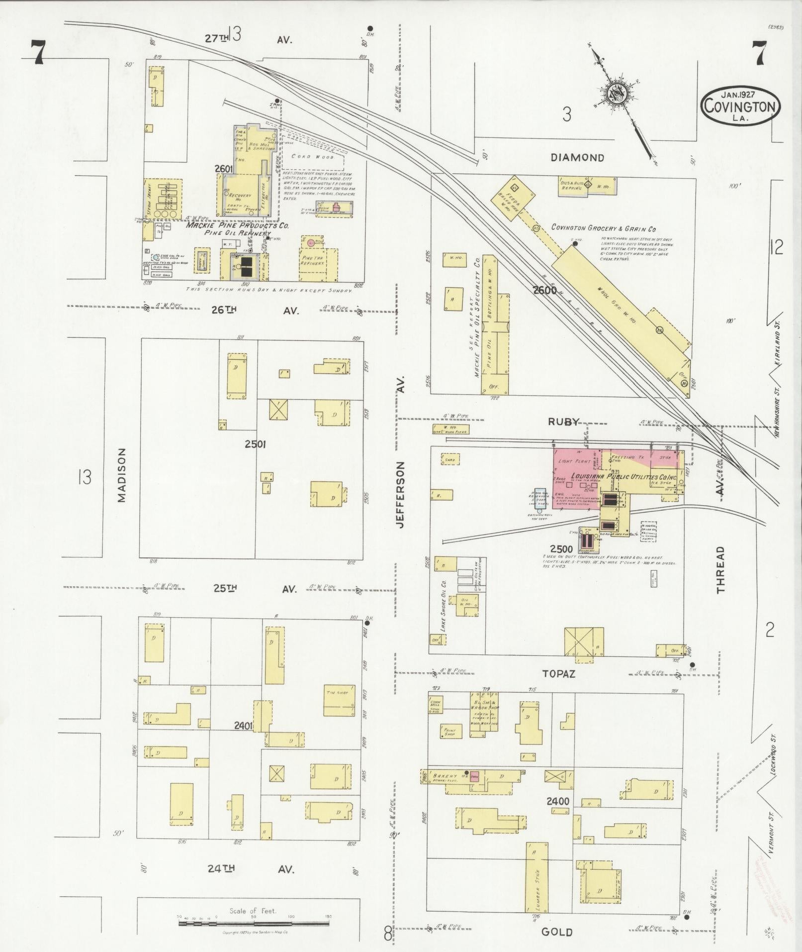 Sanborn Fire Insurance Map from Covington, Saint Tammany Parish, Louisiana (1927), Sheet #0007 - Complete Map Set gallery image, historic Sanborn map, vintage wall art, Louisiana Louisiana