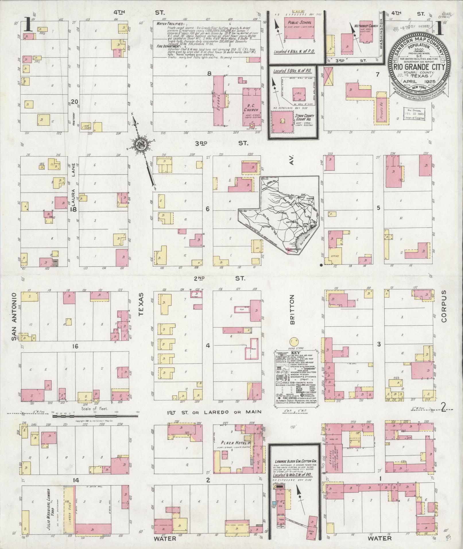 Sanborn Fire Insurance Map from Rio Grande City, Starr County, Texas. (1925) – Historic Sanborn Fire Insurance Map Print