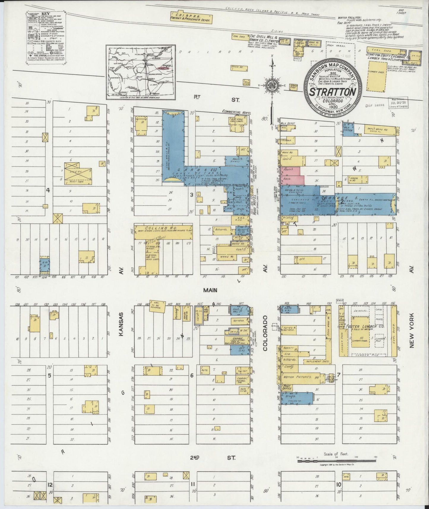 Sanborn Fire Insurance Map from Stratton, Kit Carson County, Colorado (1920), Sheet #0001 - Historic Sanborn Fire Insurance Map Print, vintage old map wall art, antique decor, genealogy gift, Colorado Colorado map