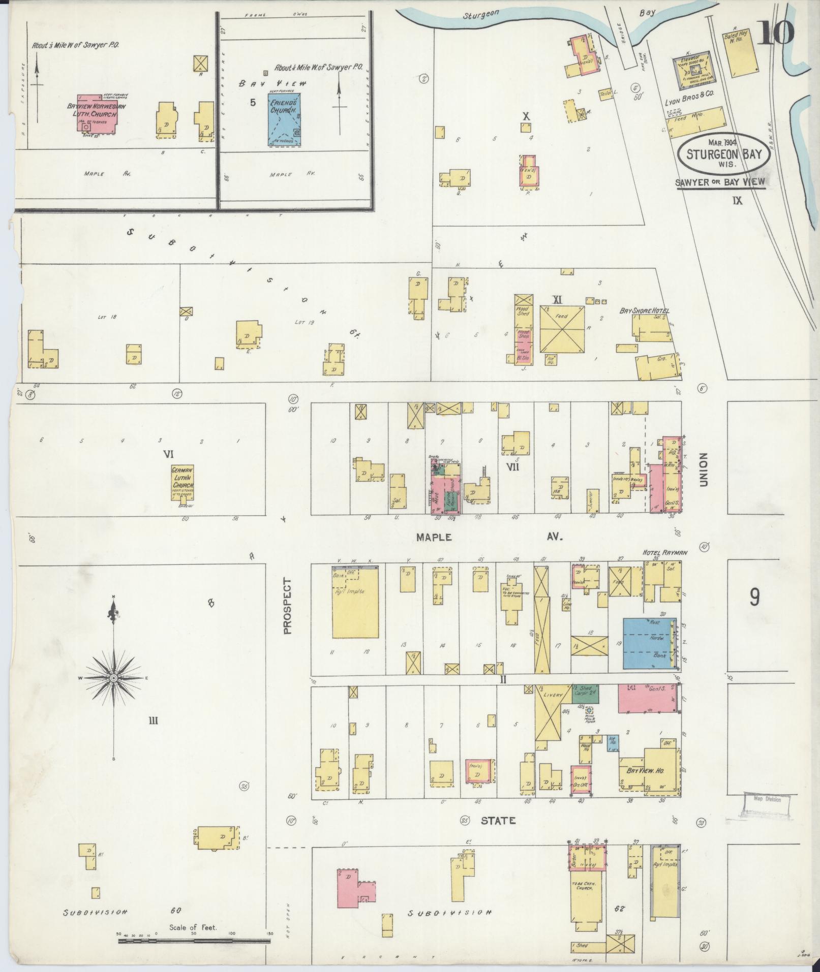 Sanborn Fire Insurance Map from Sturgeon Bay, Door County, Wisconsin (1904), Sheet #0010 - Complete Map Set gallery image, historic Sanborn map, vintage wall art, Wisconsin Wisconsin
